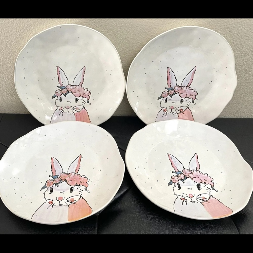 Set Of 4 Eli + Ana 10.5” Venassa  Bunny Dinner Plates Easter Rabbit New